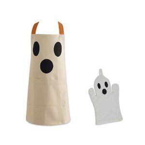 Halloween Ghost Child Size Chef Apron Plus Matching Ghost Oven Mitt 100% Cotton